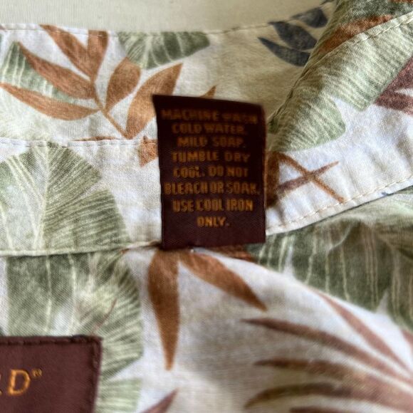 Vintage Tori Richard Aloha Shirt Cream/Green/Blue Tropical Mens Large - Picture 4 of 7